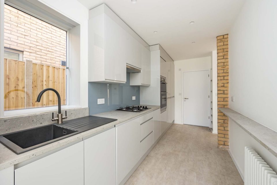 The kitchen area in a house