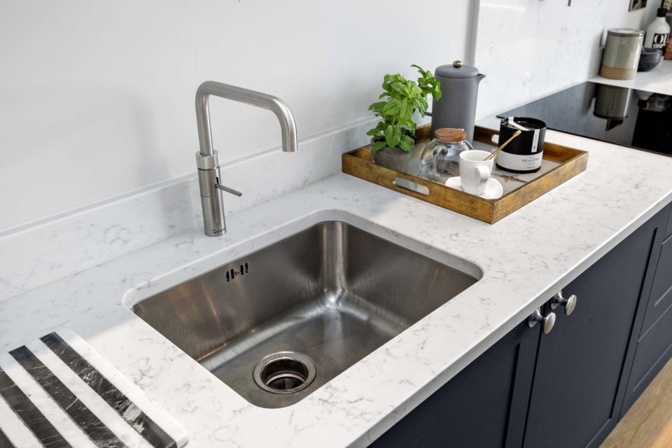 A sink in a kitchen area