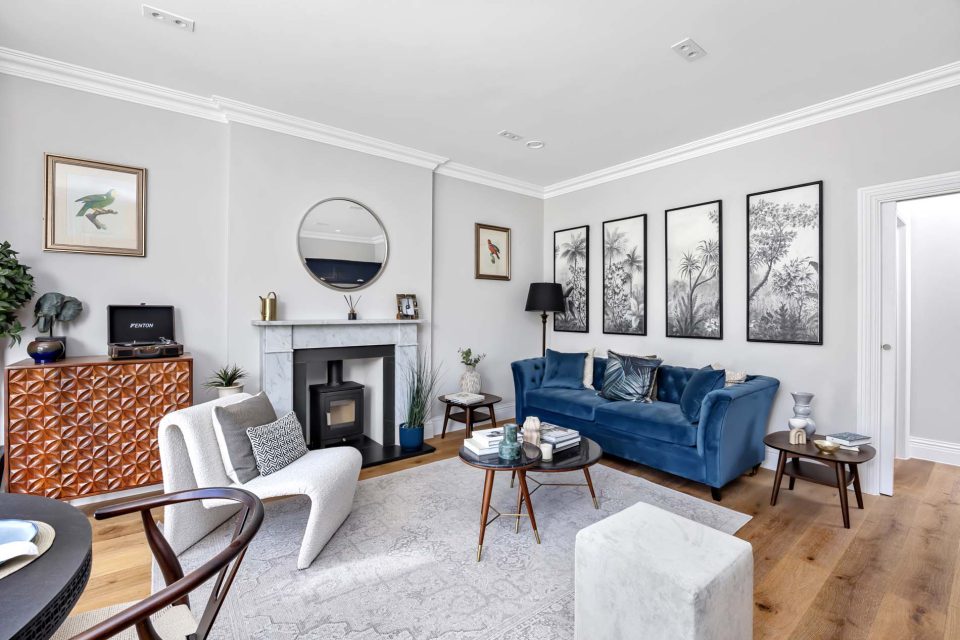 The lounge area of an apartment