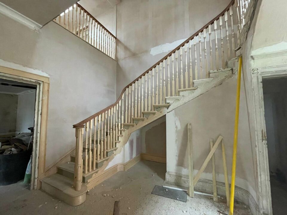 A stairwell in a house under construction