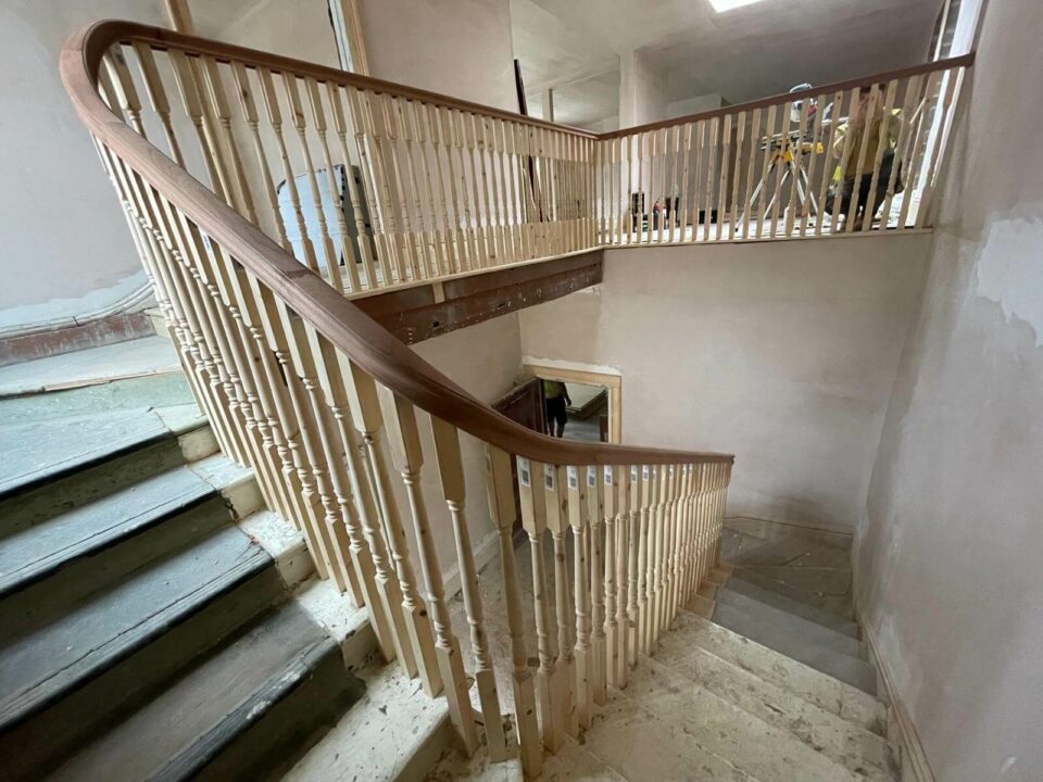 A stairwell in a house under construction